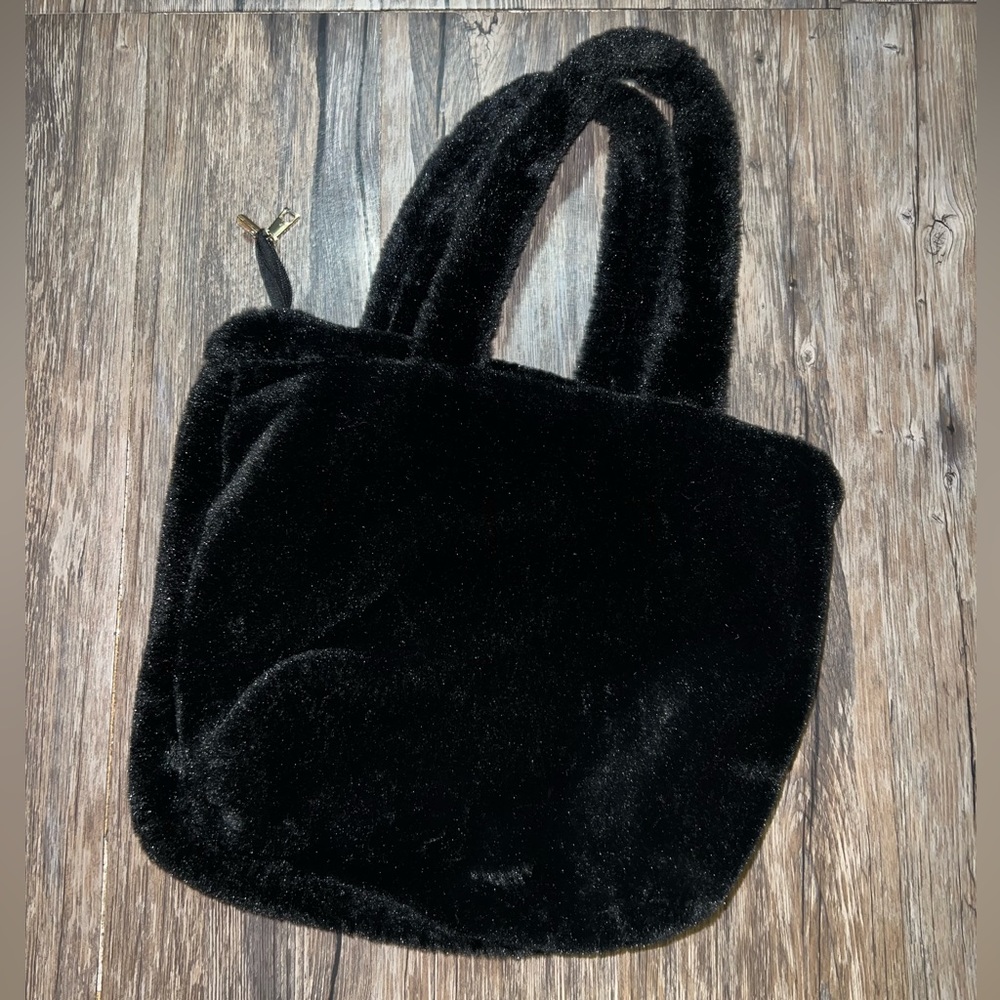 Faux fur black zippered purse/tote